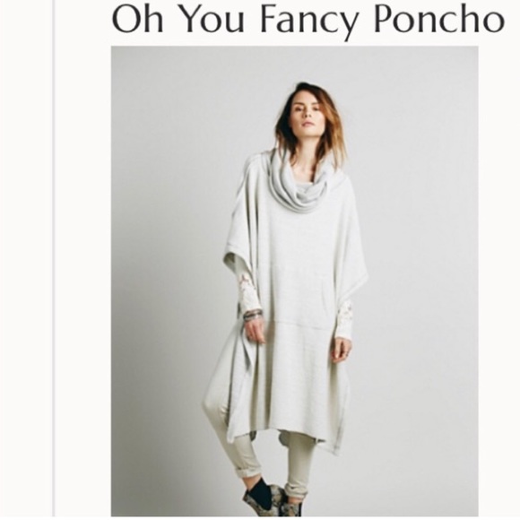 FREE PEOPLE • New Oh You Fancy Poncho M/L Heather Grey Cotton Beach Pullover - Picture 2 of 9